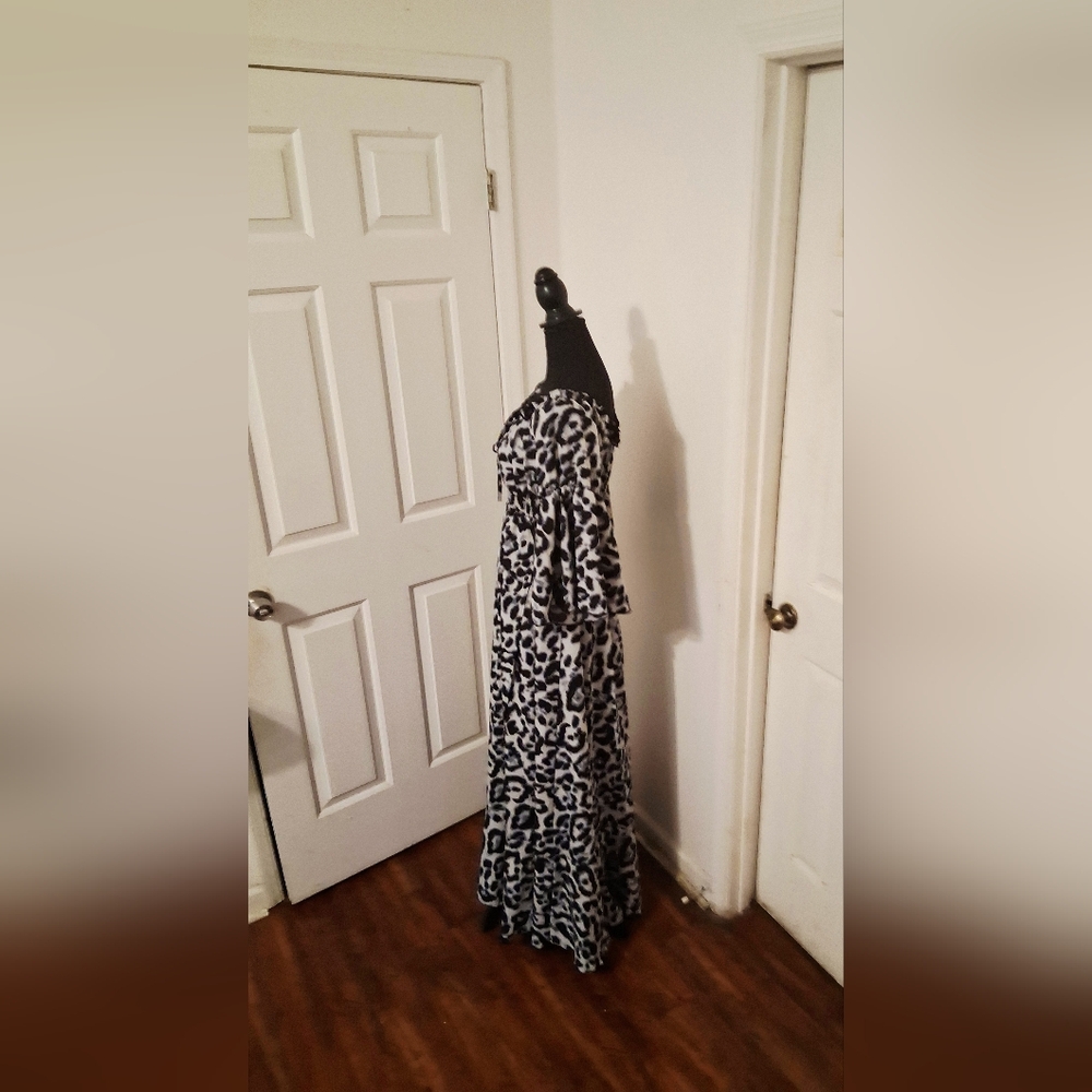 Black Grey and White Leopard Print Dress - Picture 4 of 7